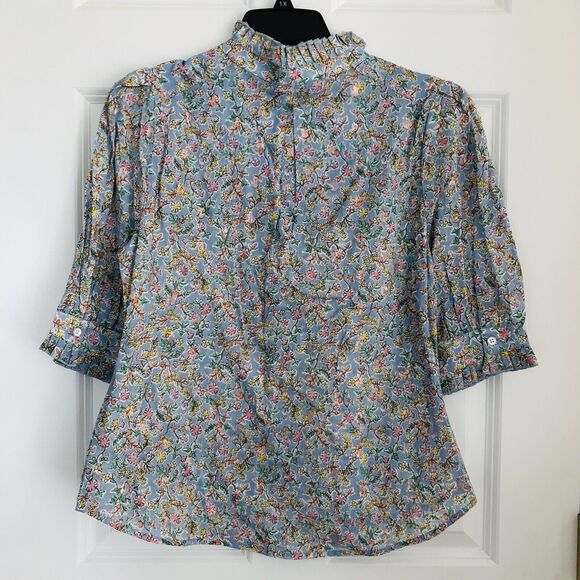Democracy Women's Tops Ruffle Trim Floral Metallic Cotton 3/4 Sleeve Button up62 - Picture 3 of 6